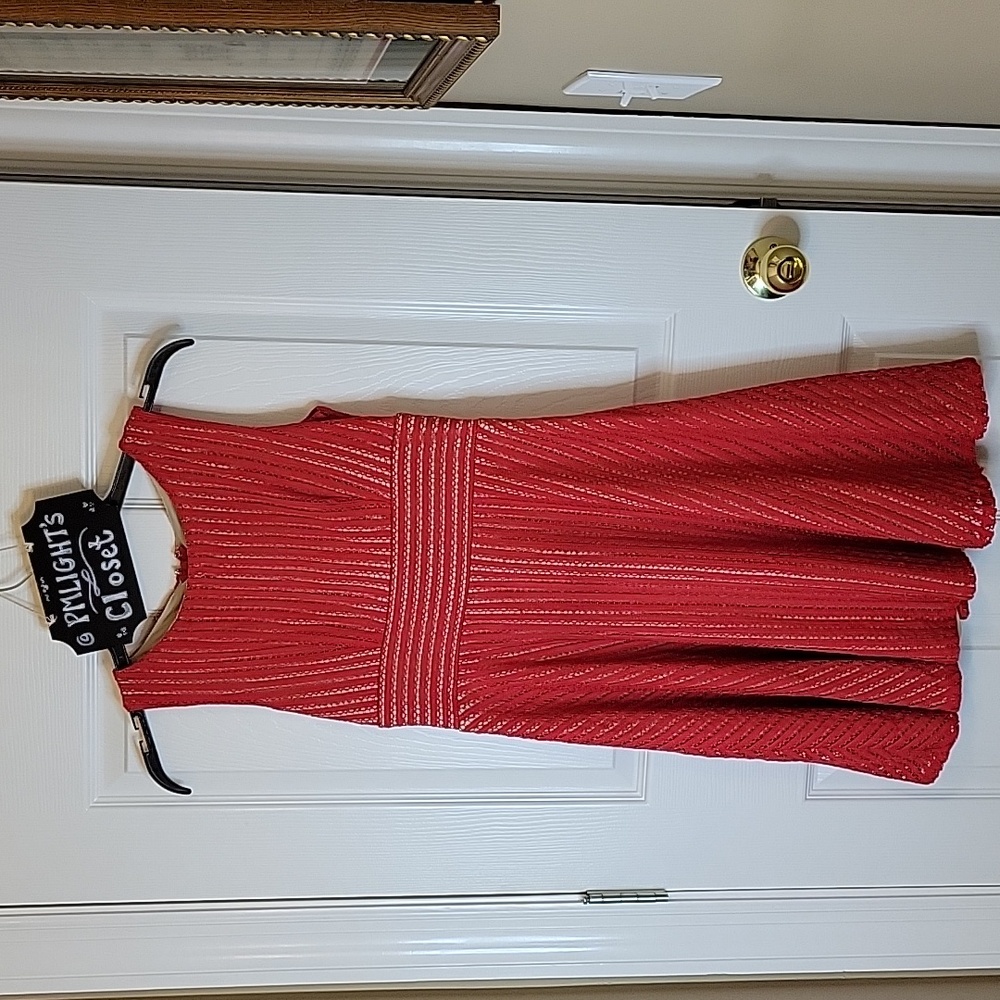 Gabby Skye Dress 4 Red Overlay Tan Lining